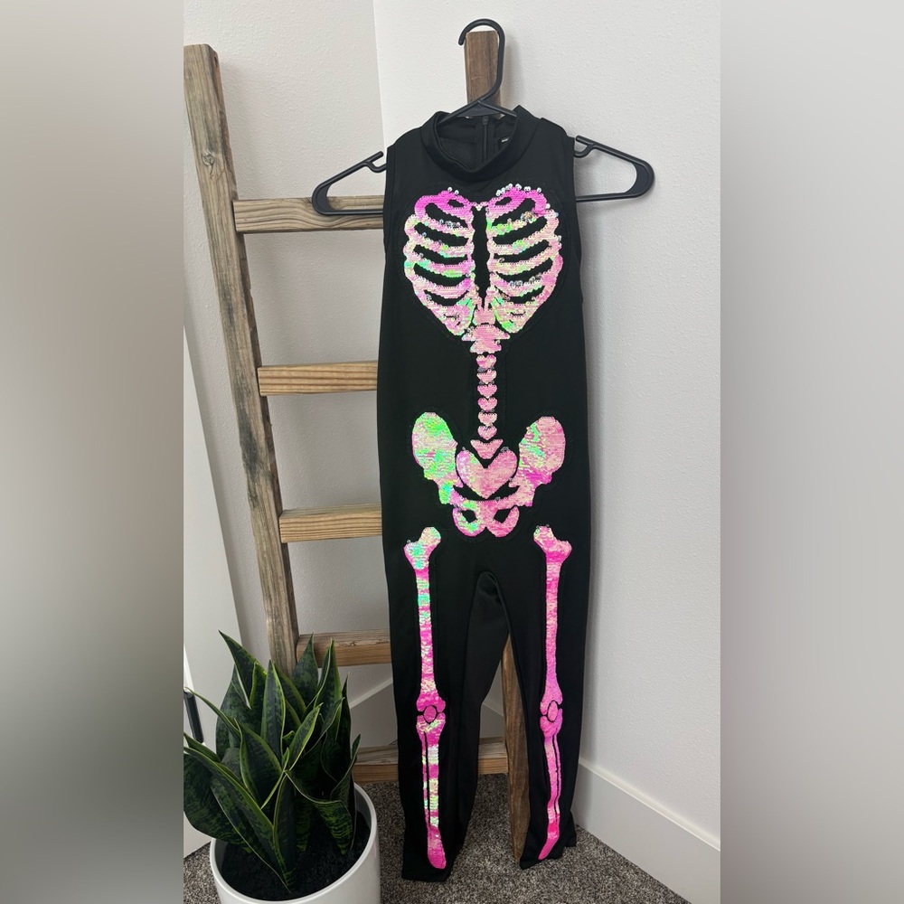 Kids Black with Sequin pink Skeleton jumpsuit